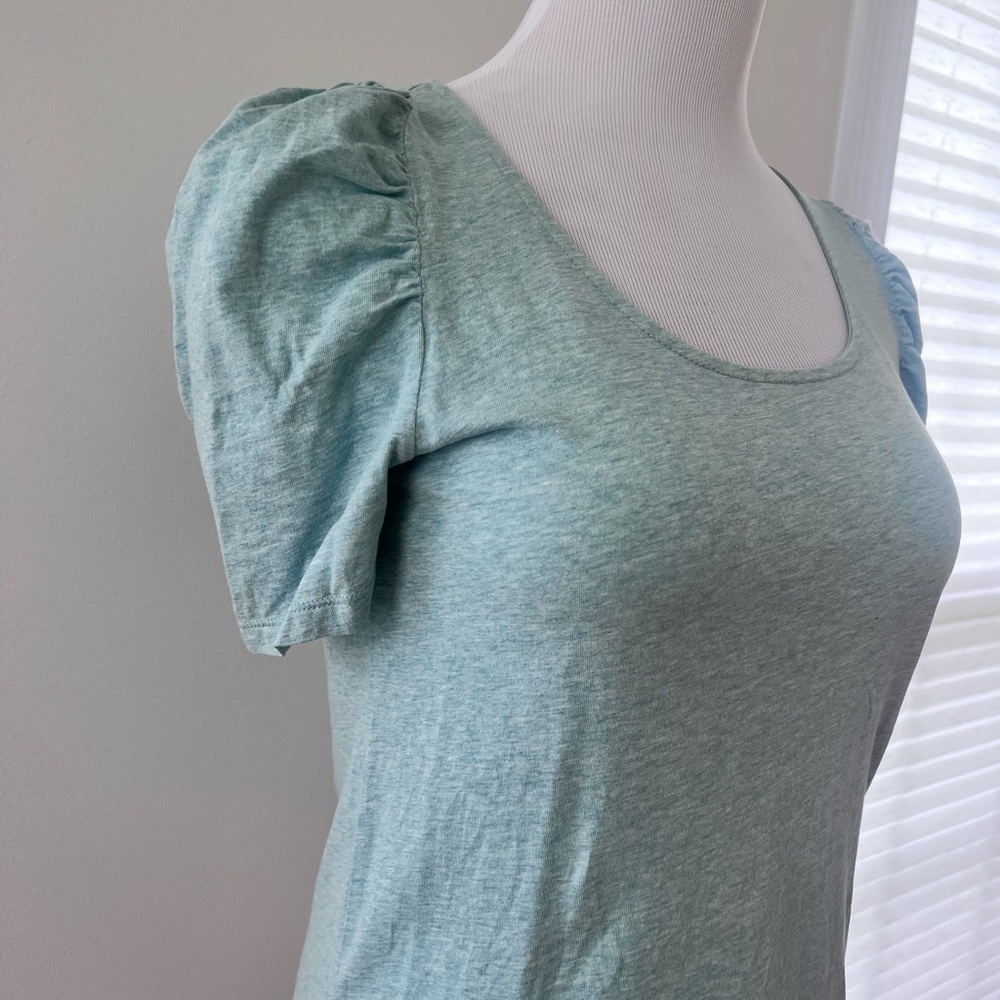 LOFT Light Heather Aqua Scoop Neck Puff Sleeve Tee - Picture 7 of 8